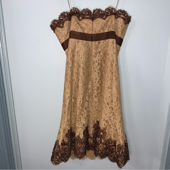 Badgley Mischka Gold Bronze Brown Lace Strapless Cocktail Dress Size 6 - Picture 8 of 14